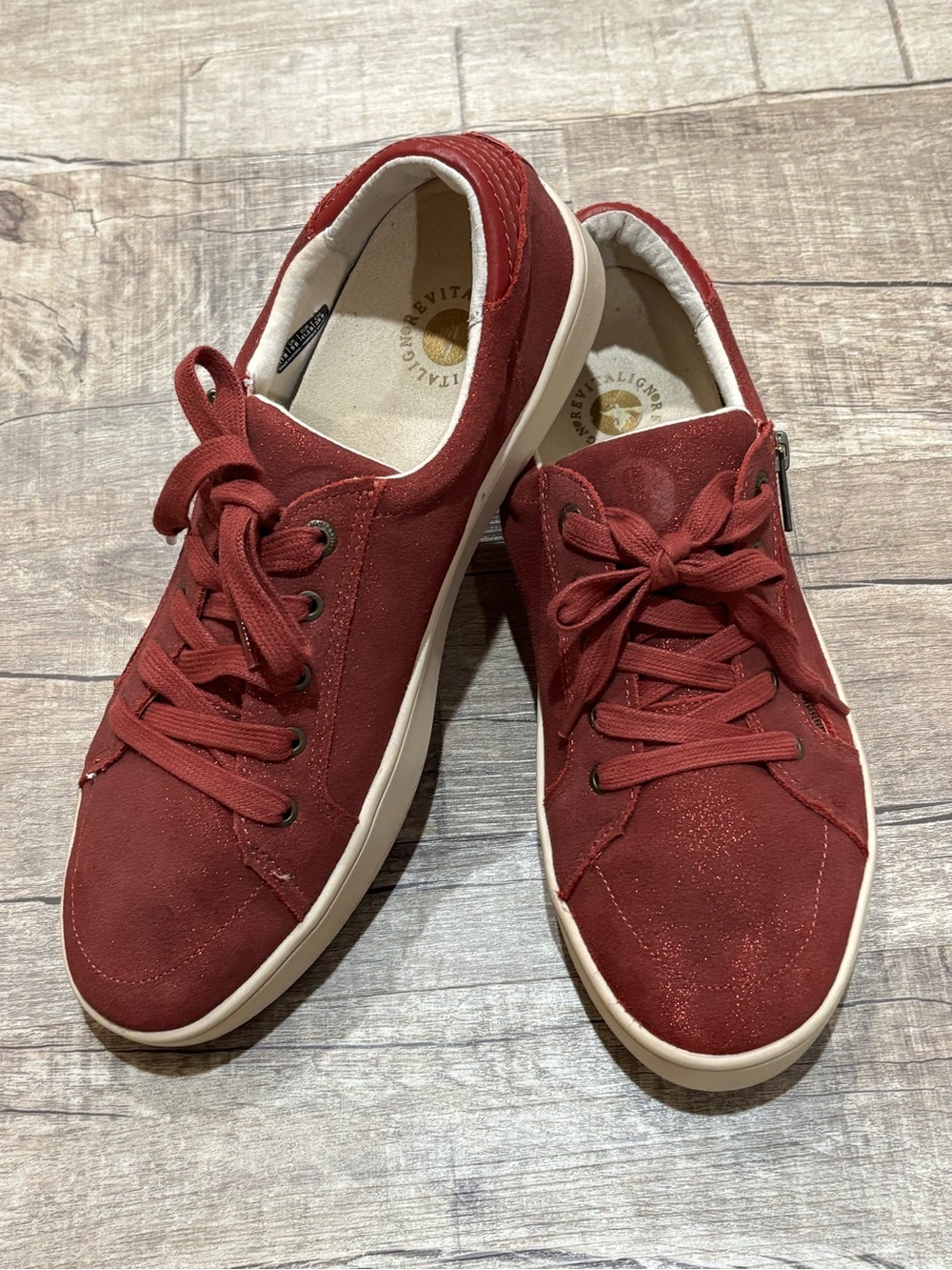 Revitalize Women's Lace-Up Side Zip Shimmer Red Sneakers Red Size 11 M